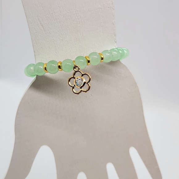 Minty Green and Gold Flower Charm Bracelet, Mint Green Charm Bracelet, Bracelet - Picture 7 of 8